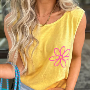 Yellow Cream Flower Graphic Casual Tank Top