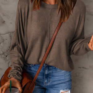 Brown Fiery Solid Color Patchwork Long Sleeve Top