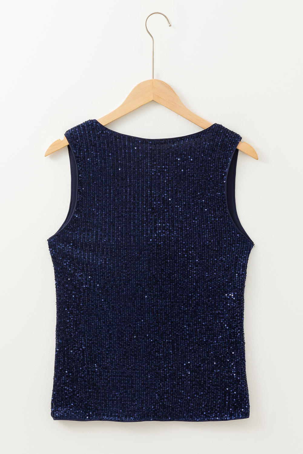 Dirty blue Sequined Deep V Neck Buttoned Tank Top - Image 8