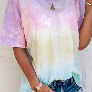 Women's Tie Dye Gradient Print Loose Tee Shirt For Women