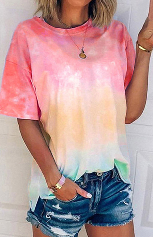 Women's Tie Dye Gradient Print Loose Tee Shirt For Women - Image 2