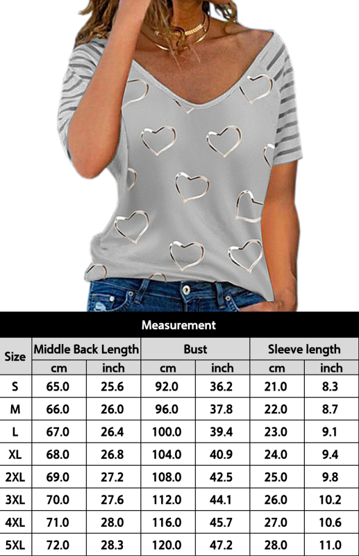 Heart Print Round Neck Short Sleeve Top - Image 12