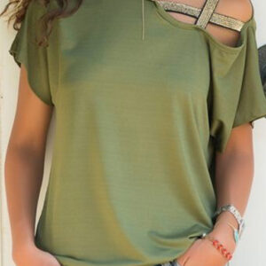 Casual Oblique Shoulder Crossed Irregular Short Sleeve T-Shirt