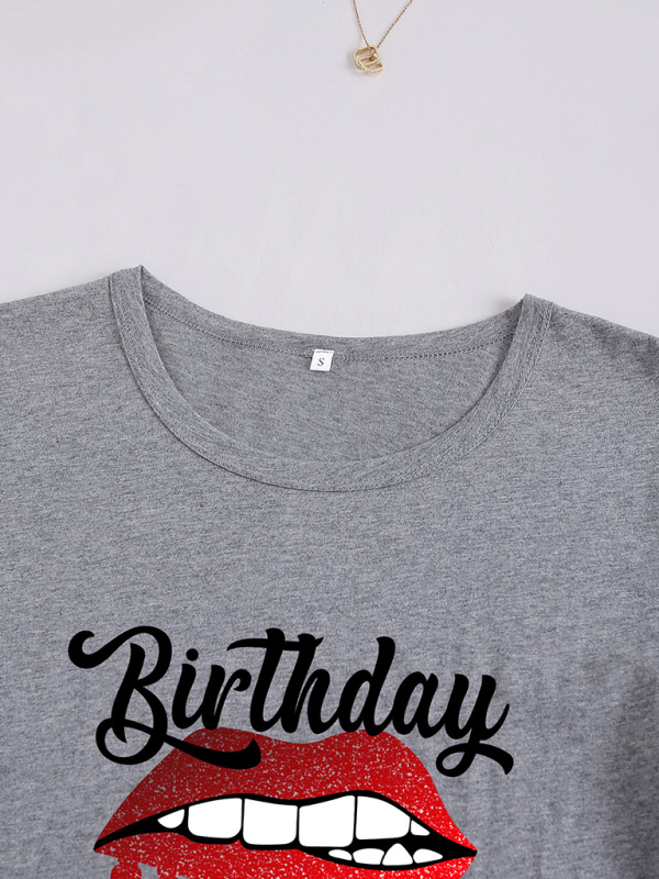 Lips Print Birthday Graphic Casual Tee - Image 2