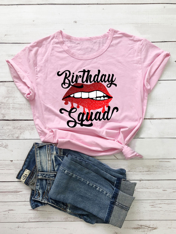 Lips Print Birthday Graphic Casual Tee - Image 7