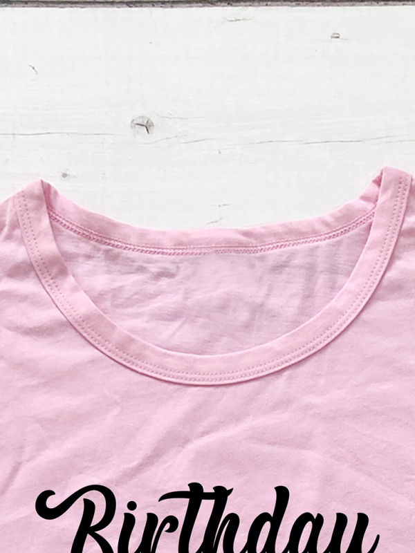 Lips Print Birthday Graphic Casual Tee - Image 9