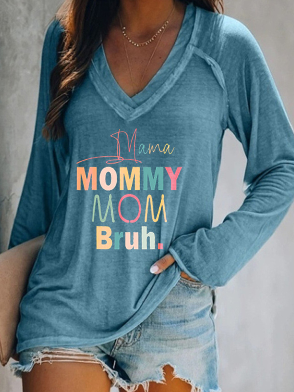 Women's knitted V-neck long-sleeve printed T-shirt - Image 4