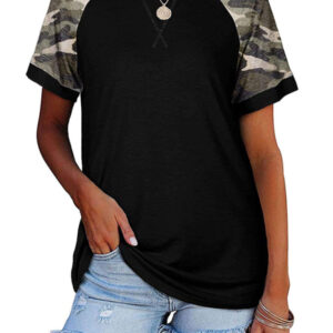 Women's Casual Camouflage Printed Mosaic Round Neck Short Sleeve T-Shirt