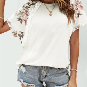Summer casual dolman sleeve print stitching European and American T-shirt