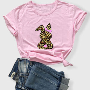 Leopard Bunny Cute Round Neck T-Shirt