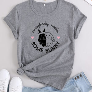 Bunny Print Casual Round Neck T-Shirt