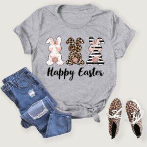 Women's Easter Bunny HAPPY EASTER Letter Print Short Sleeve T-Shirt