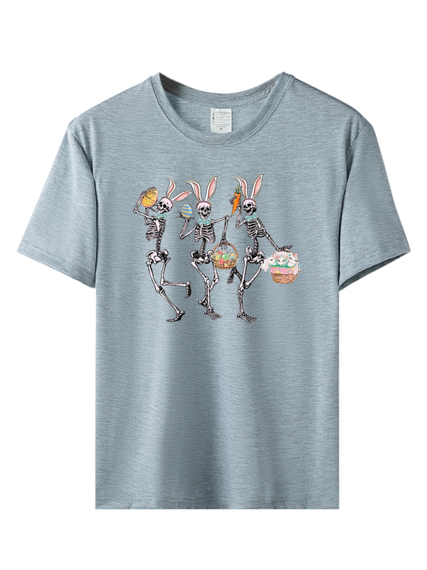 Women's Easter Bunny Skull Print Short Sleeve T-Shirt - Image 5