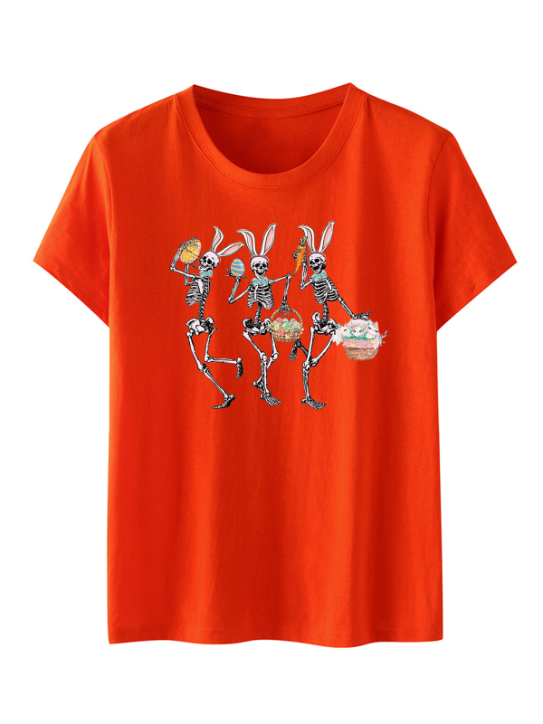 Women's Easter Bunny Skull Print Short Sleeve T-Shirt - Image 3