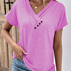 New casual vacation comfortable loose collar short-sleeved T-shirt sweater button top