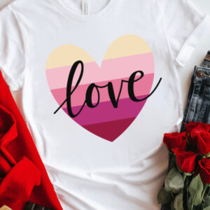 Mother's Day Valentine's Day gradient heart LOVE print T-shirt top
