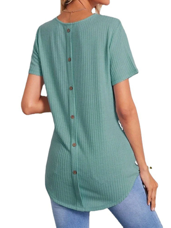 Women's Back Single Breasted Casual Loose Short Sleeve T-Shirt - Image 6