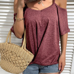 Women's solid color strapless one-shoulder t-shirt for women