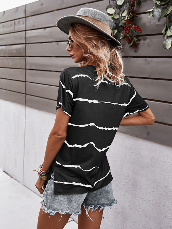 Round Neck T-Shirt Positioning Flower Short Sleeve Ladies - Image 7
