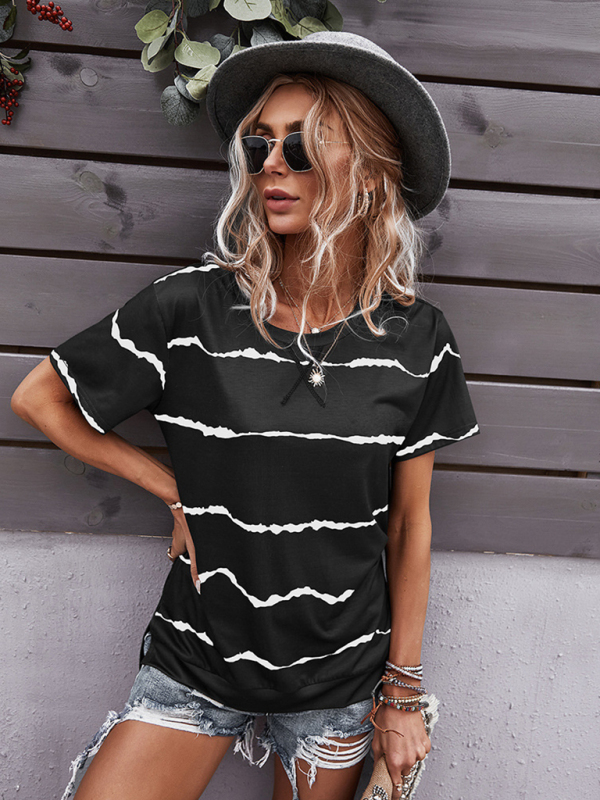 Round Neck T-Shirt Positioning Flower Short Sleeve Ladies - Image 5