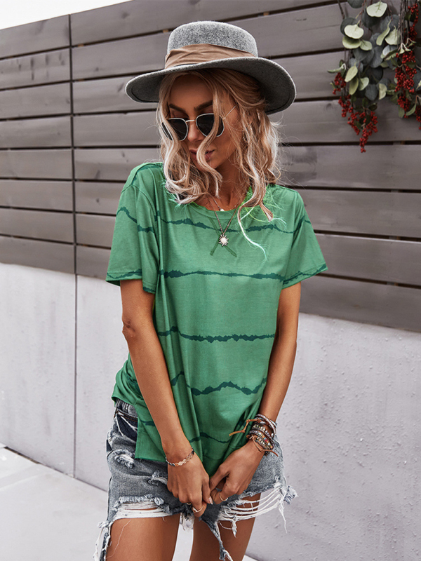 Round Neck T-Shirt Positioning Flower Short Sleeve Ladies - Image 9