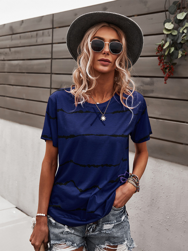 Round Neck T-Shirt Positioning Flower Short Sleeve Ladies - Image 14