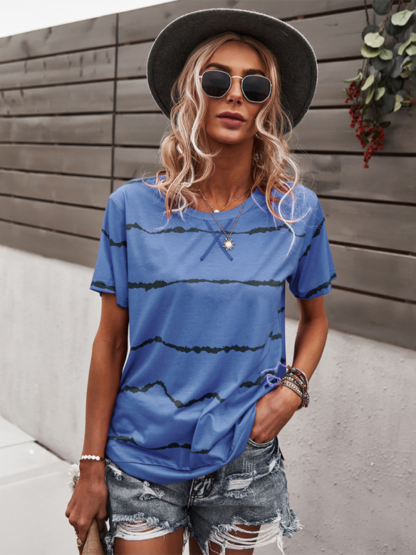 Round Neck T-Shirt Positioning Flower Short Sleeve Ladies - Image 4