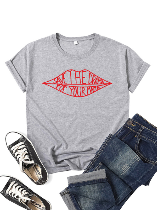 Women's SAVE THEDRAMA lip graphic print short-sleeved T-shirt - Image 5