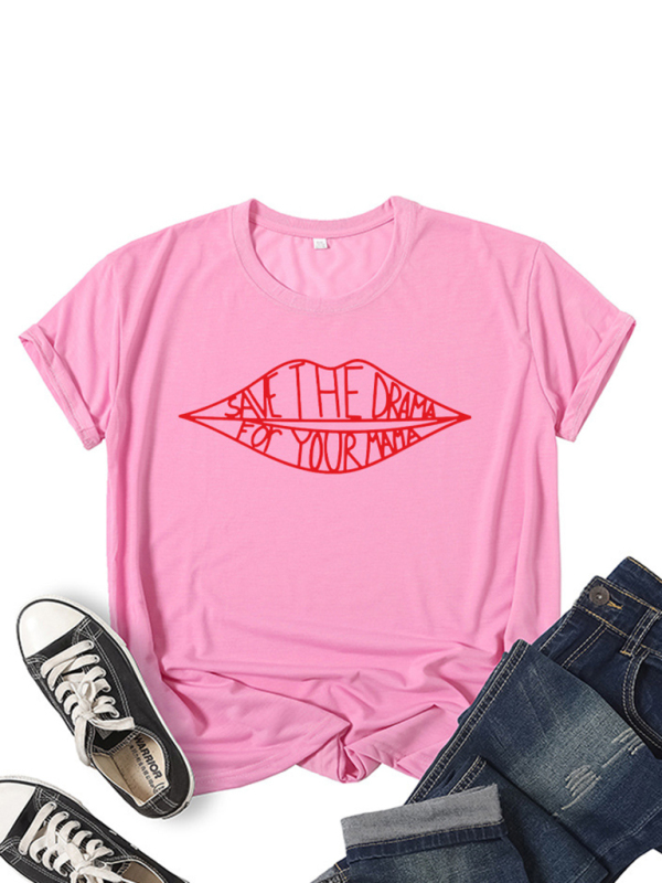 Women's SAVE THEDRAMA lip graphic print short-sleeved T-shirt - Image 2