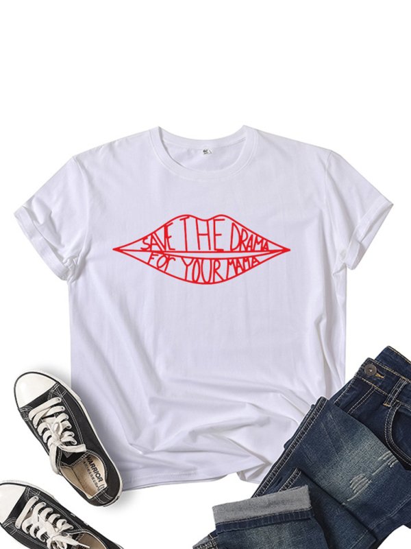 Women's SAVE THEDRAMA lip graphic print short-sleeved T-shirt - Image 3