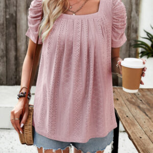 Casual solid color square neck puff sleeve shirt top