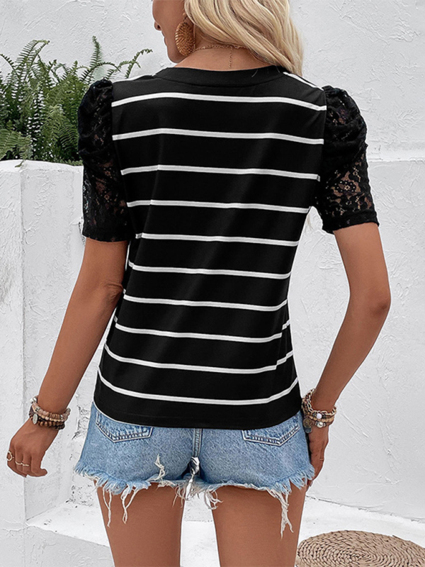 Women's New Short Sleeve Striped Slim Top - Image 2