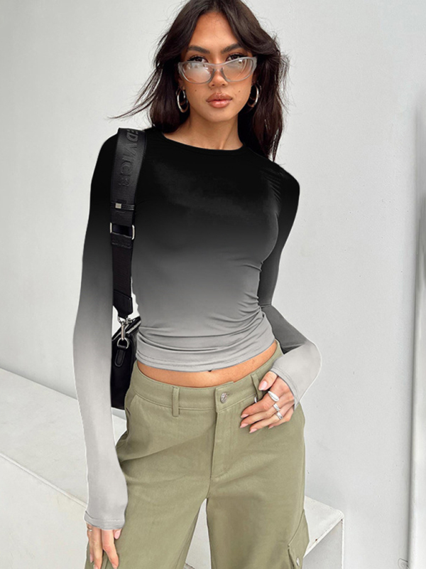 Gradient Round Neck Long Sleeve Basic Top - Image 6