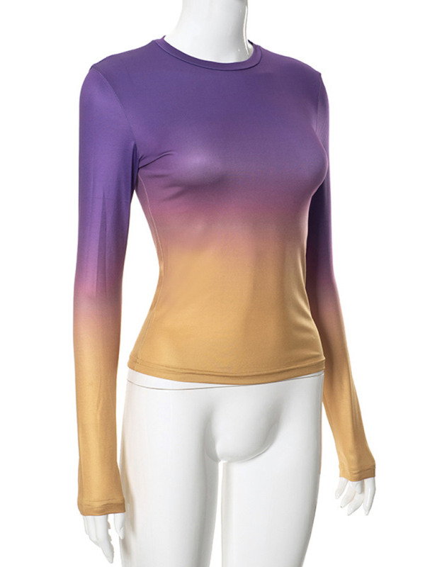 Gradient Round Neck Long Sleeve Basic Top - Image 10