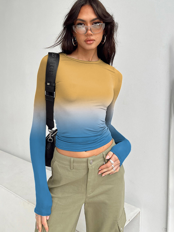 Gradient Round Neck Long Sleeve Basic Top - Image 5