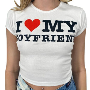 Women's new casual red heart letter print sexy navel-baring short-sleeved T-shirt