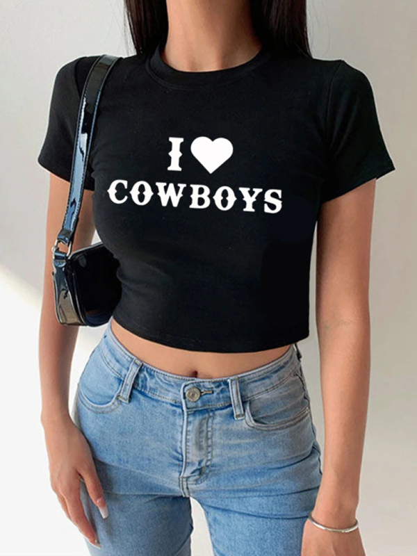 Women's New Casual I Love Cowboys Versatile Letter Printed Short Top - Image 2