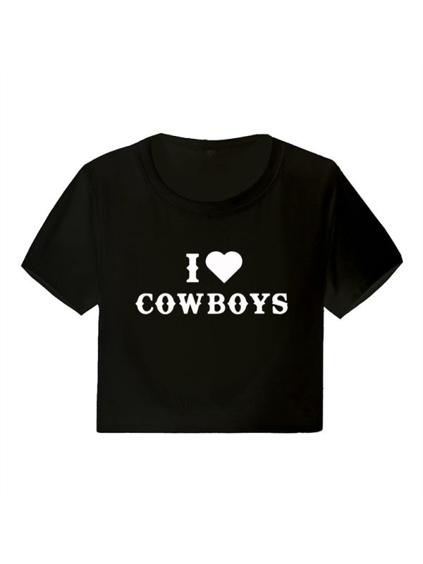 Women's New Casual I Love Cowboys Versatile Letter Printed Short Top - Image 8