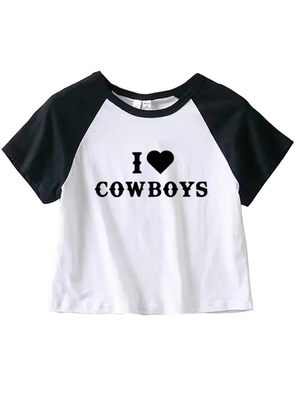 Women's New Casual I Love Cowboys Versatile Letter Printed Short Top - Image 11
