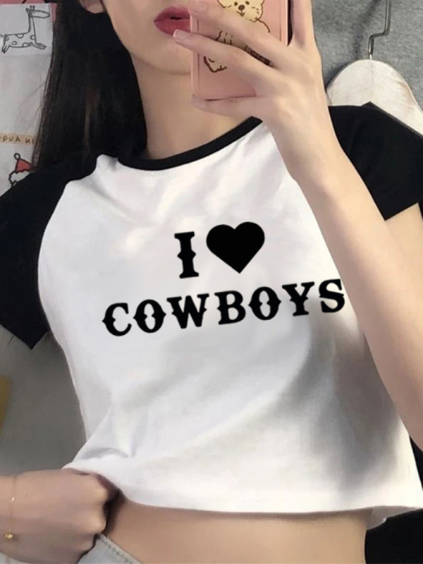 Women's New Casual I Love Cowboys Versatile Letter Printed Short Top - Image 3