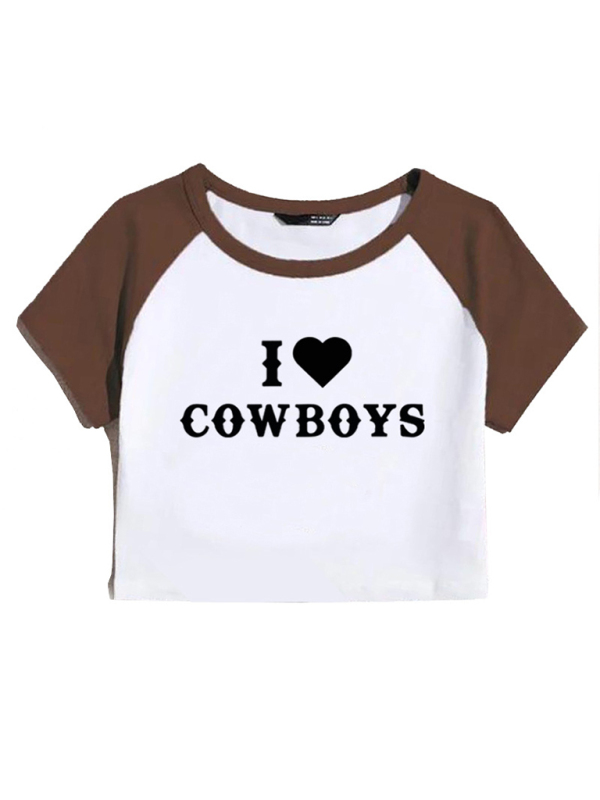 Women's New Casual I Love Cowboys Versatile Letter Printed Short Top - Image 12