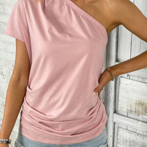 New pink off-shoulder one-shoulder casual top