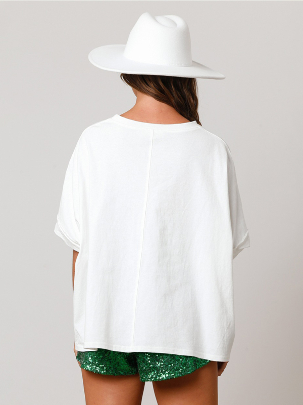 Women's St. Patrick's sequin top loose T-shirt - Image 4