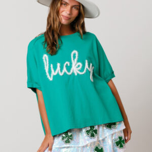 Women's St. Patrick's lucky sequined top loose T-shirt