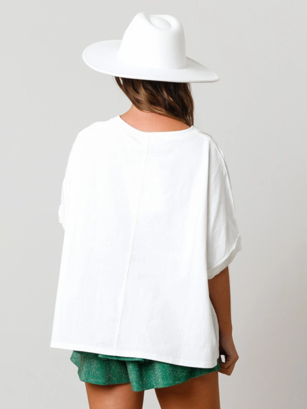 Women's St. Patrick's lucky four-leaf clover sequined top loose T-shirt - Image 3