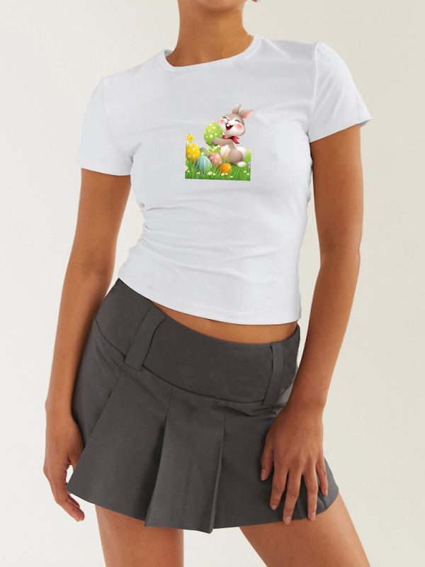 Women's new Easter egg bunny printed T-shirt Y2K tight top printed T-shirt - Image 7