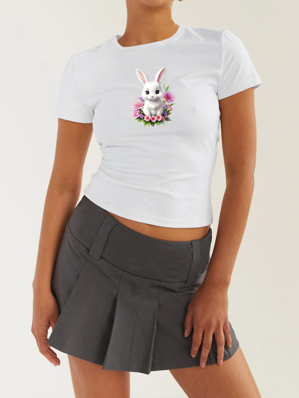 Women's new Easter egg bunny printed T-shirt Y2K tight top printed T-shirt - Image 5