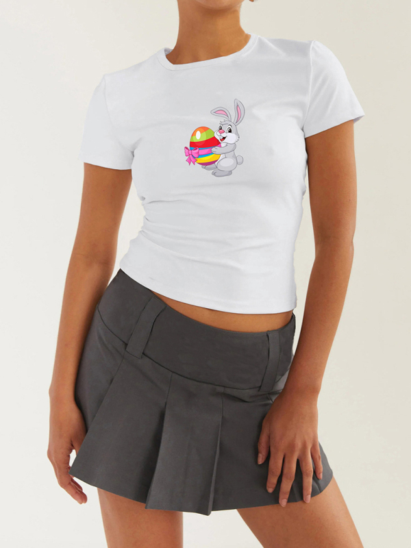 Women's new Easter egg bunny printed T-shirt Y2K tight top printed T-shirt - Image 8