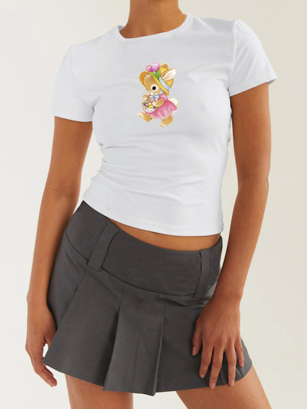 Women's new Easter egg bunny printed T-shirt Y2K tight top printed T-shirt - Image 4