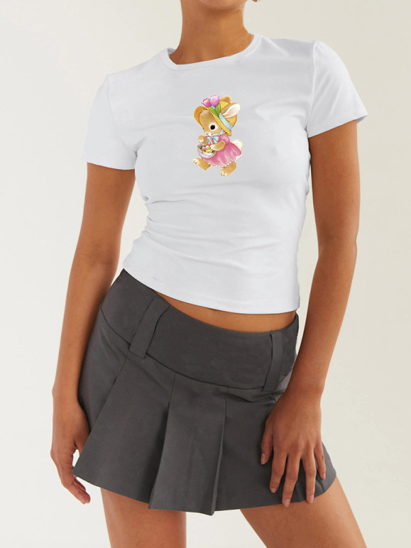 Women's new Easter egg bunny printed T-shirt Y2K tight top printed T-shirt - Image 2